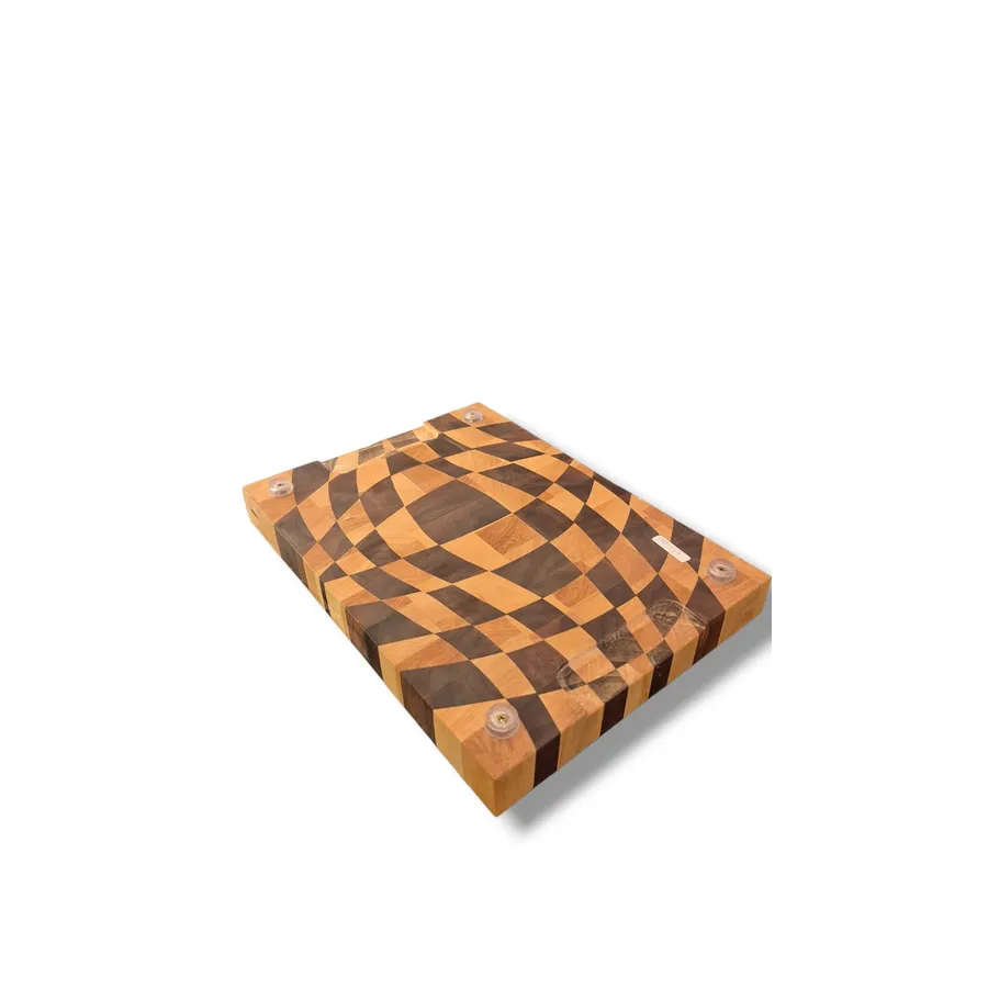 Tábua de Corte End Grain – Marchetaria Geométrica em Marfim e Ipê-Roxo