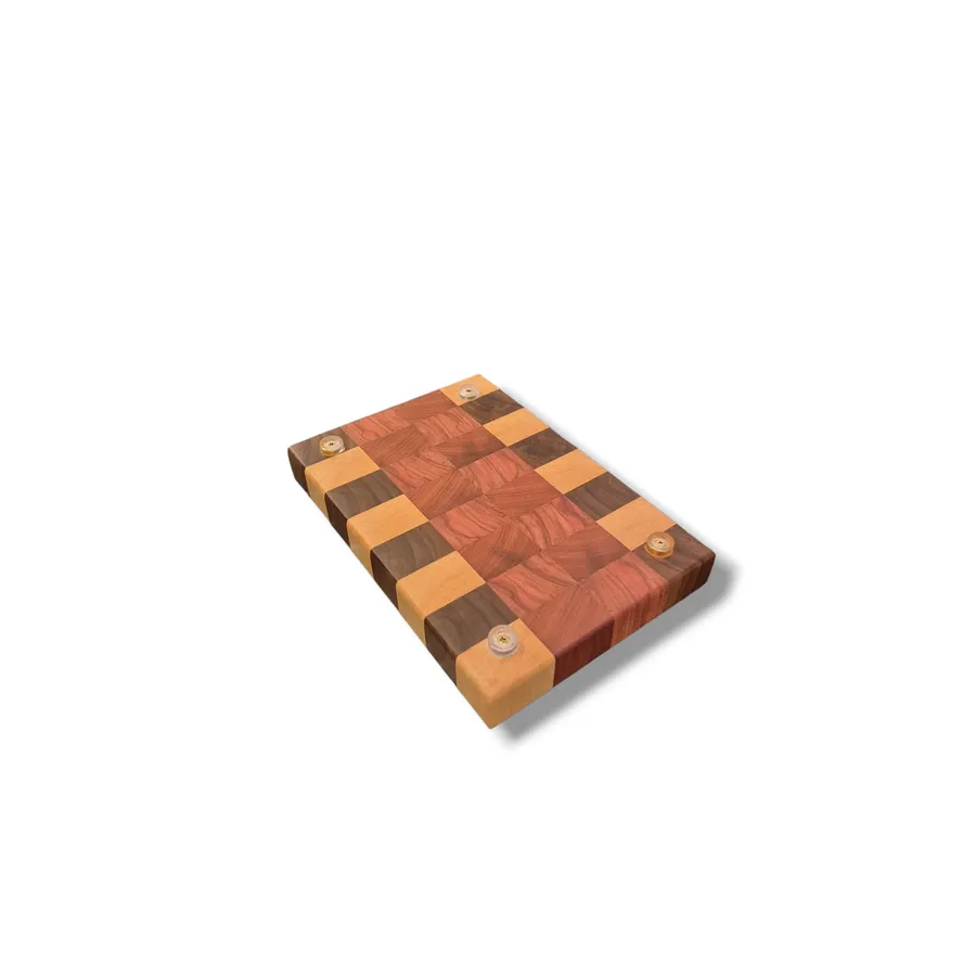 Tábua de Cozinha em Marchetaria – Moldura Xadrez (Marfim, Pau-ferro e Ipê-roxo) 28×19×4 cm