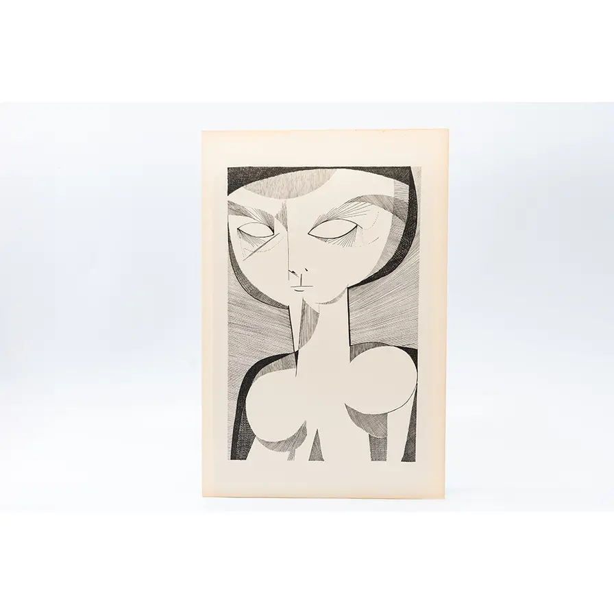 Gravura Aldemir Martins – Figura Feminina Estilizada – Coleção Mestres do Desenho