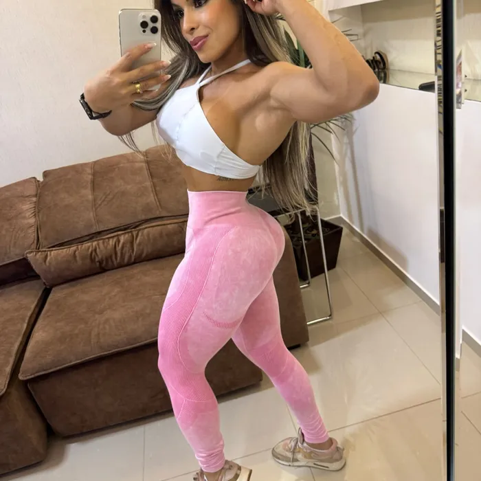 Calça sem costura tecido premium rosa 