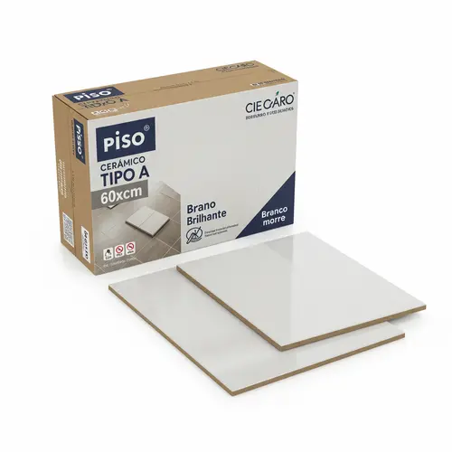 Piso Cerâmico Tipo A Branco Brilhante 60x60cm – Caixa com 2,5m²