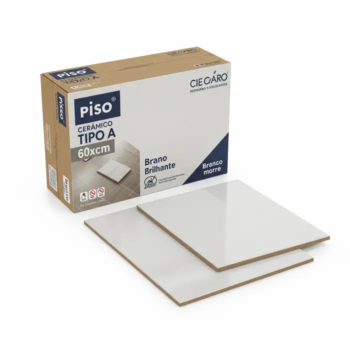 Piso Cerâmico Tipo A Branco Brilhante 60x60cm – Caixa com 2,5m²