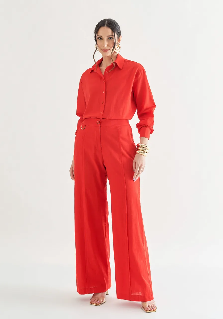 CONJUNTO CAMISA COM CALÇA VERMELHO ALGODÃO
