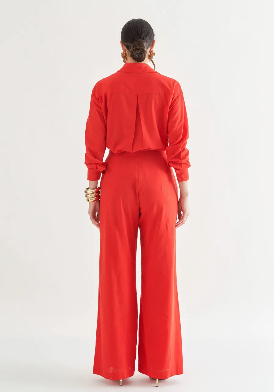 CONJUNTO CAMISA COM CALÇA VERMELHO ALGODÃO
