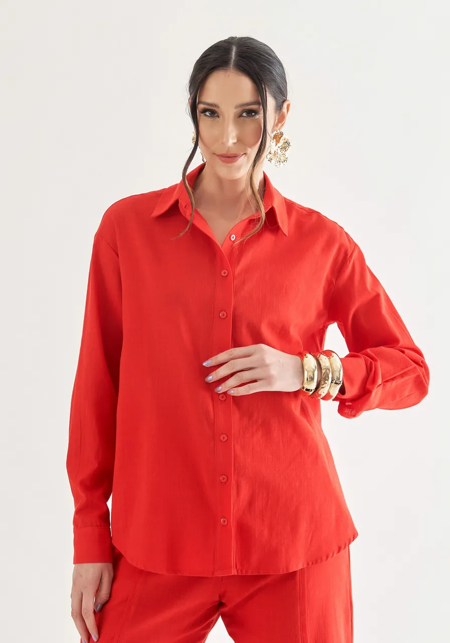 CONJUNTO CAMISA COM CALÇA VERMELHO ALGODÃO