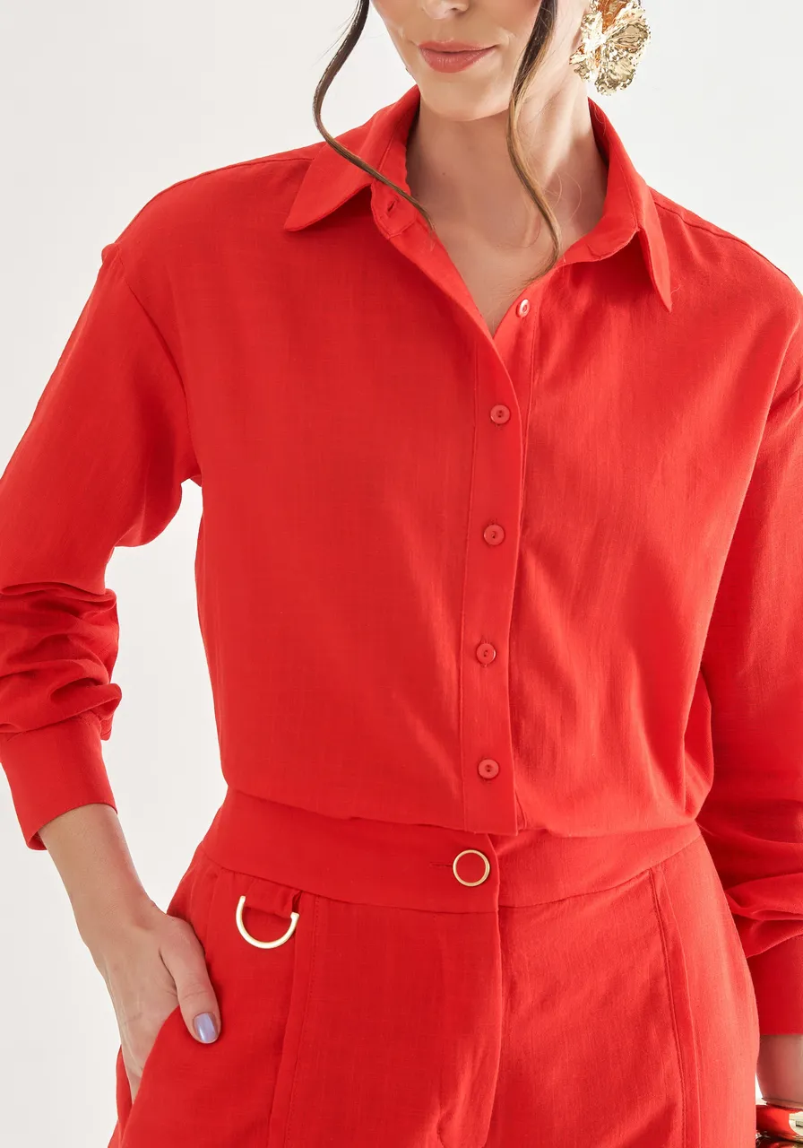 CONJUNTO CAMISA COM CALÇA VERMELHO ALGODÃO