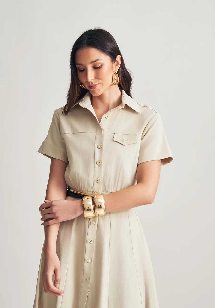 VESTIDO MIDI CHEMISE SLIM VERDE