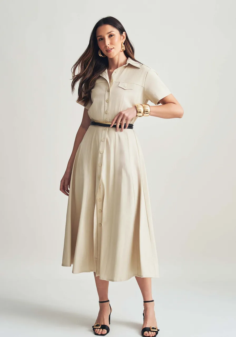 VESTIDO MIDI CHEMISE SLIM VERDE