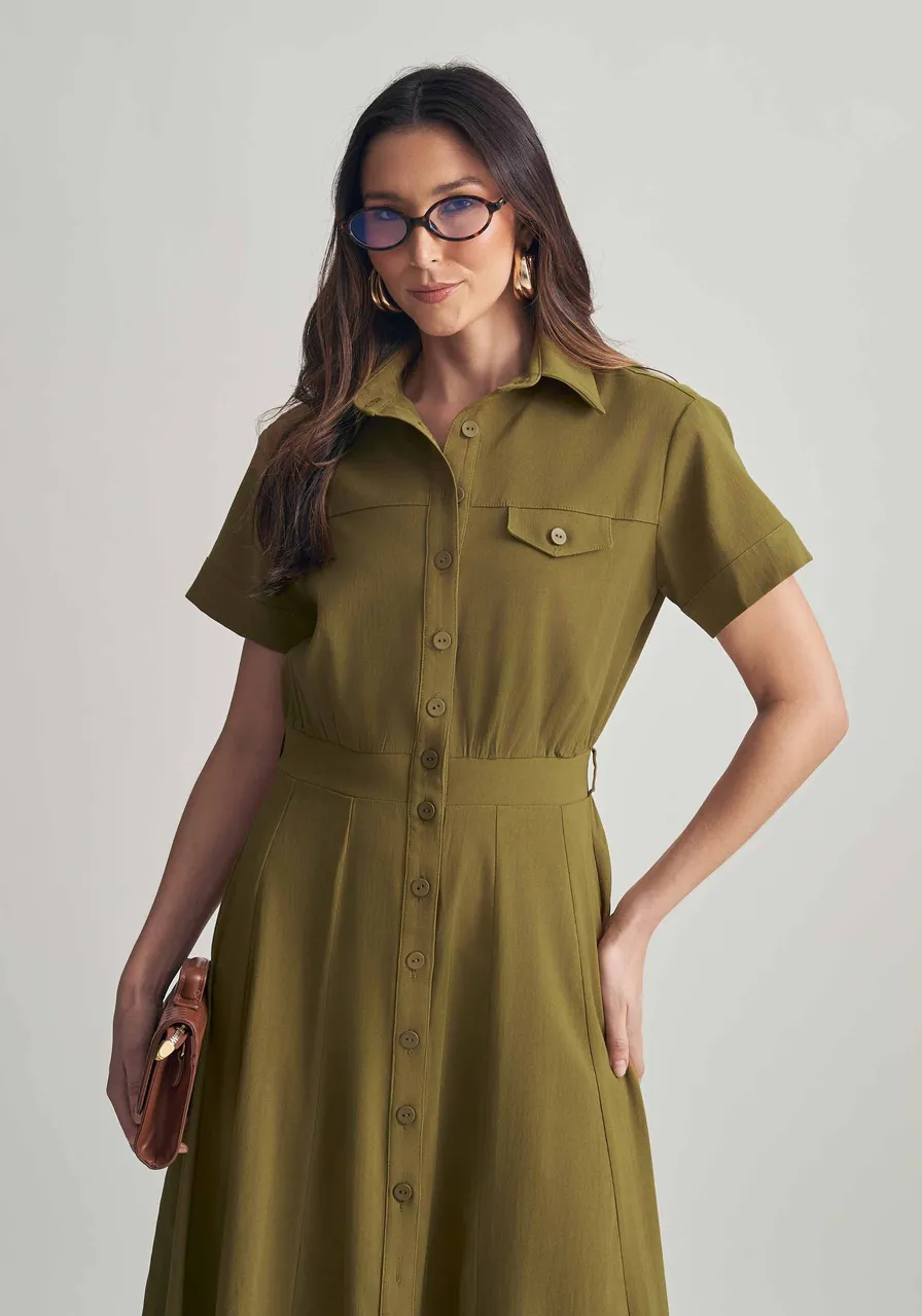 VESTIDO MIDI CHEMISE SLIM VERDE