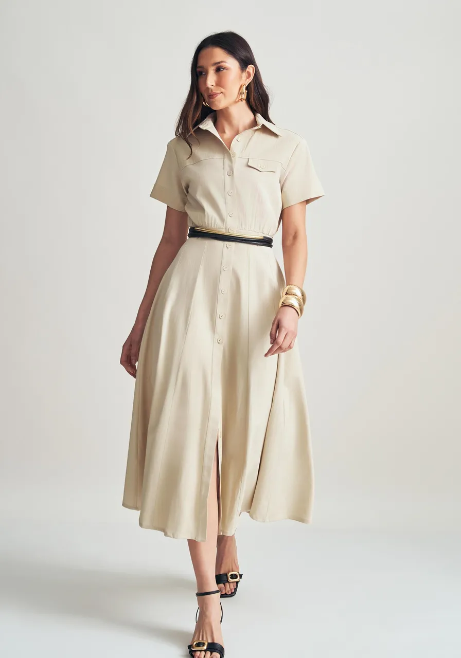 VESTIDO MIDI CHEMISE SLIM VERDE