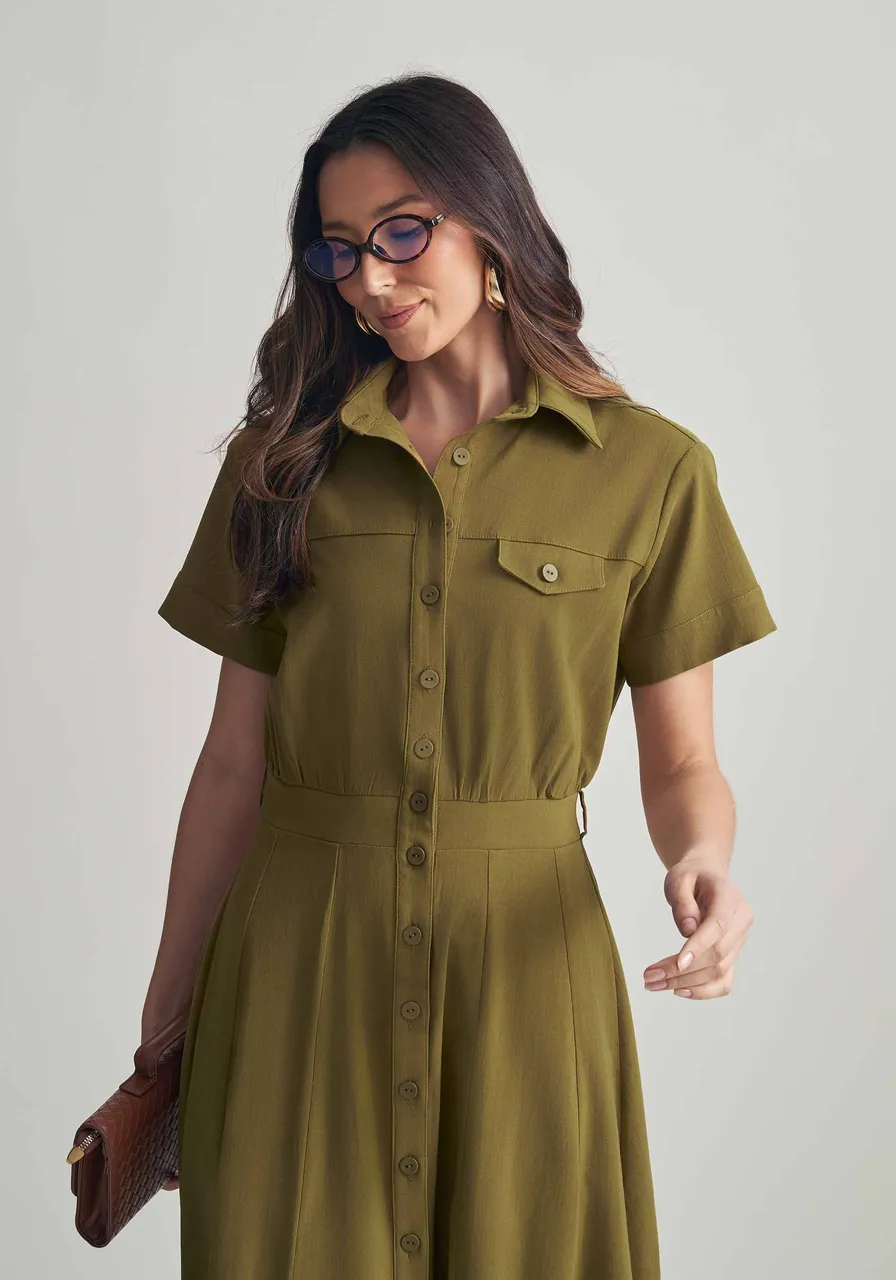 VESTIDO MIDI CHEMISE SLIM VERDE