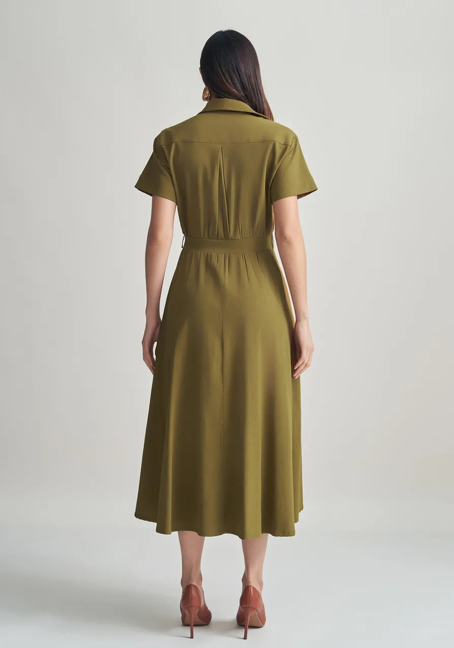 VESTIDO MIDI CHEMISE SLIM VERDE