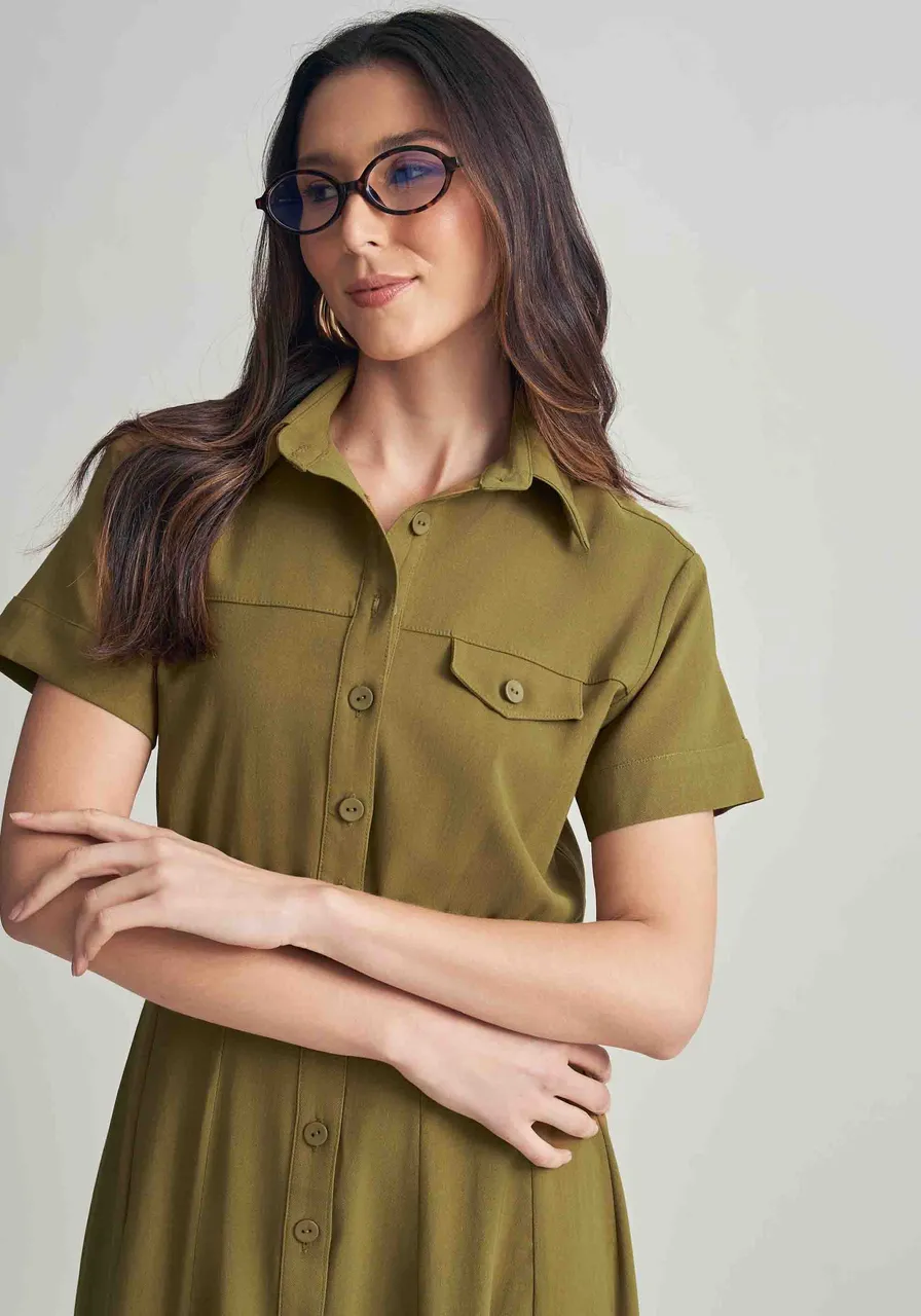 VESTIDO MIDI CHEMISE SLIM VERDE