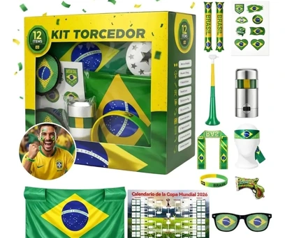 Kit Torcedor Copa do Mundo Brasil 2026 — 12 Peças com Bandeira 