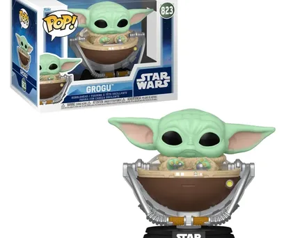 Funko Pop Star Wars Mandalorian e Grogu no Carrinho 823