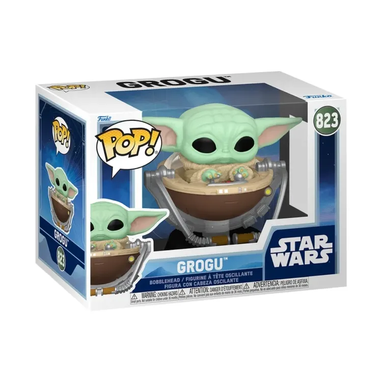 Funko Pop Star Wars Mandalorian e Grogu no Carrinho 823