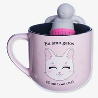 CANECA COM INFUSOR EU AMO GATOS   - imagem 1