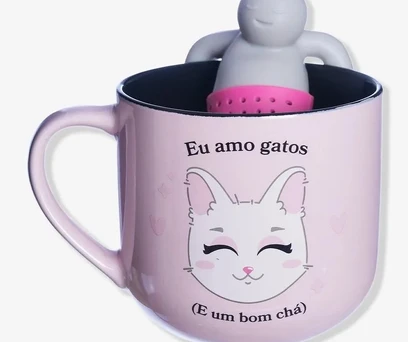 CANECA COM INFUSOR EU AMO GATOS  