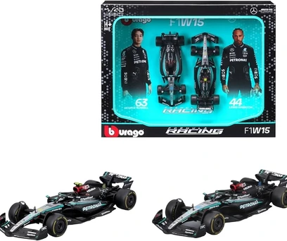 Formula 1 kit 2 carros Mercedes AMG Petronas W15 - #44 Lewis Hamilton + #63 George Russell - 2024 - Bburago 1/43