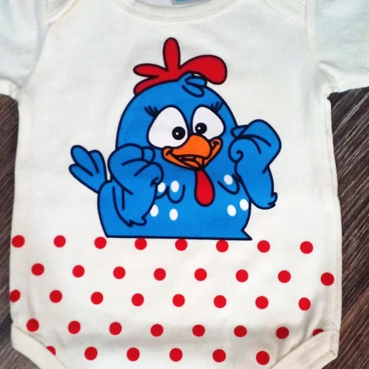 BODY BEBÊ MANGA CURTA ESTAMPA GALINHA PINTADINHA 