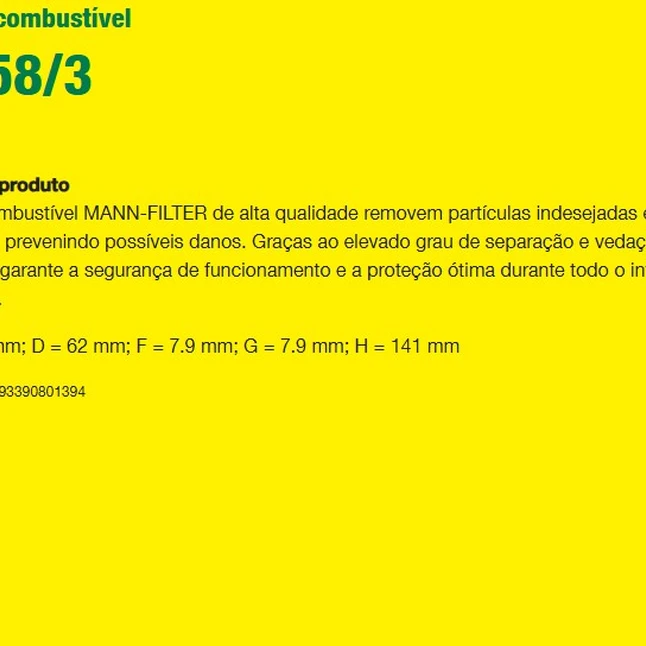 Filtro combustivel WK58/3