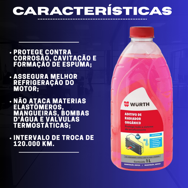 1l Aditivo De Radiador Orgânico Wurth Concentrado Monoetilenoglicol Anticongelante Antifervura Antiespumante Anticorrosi