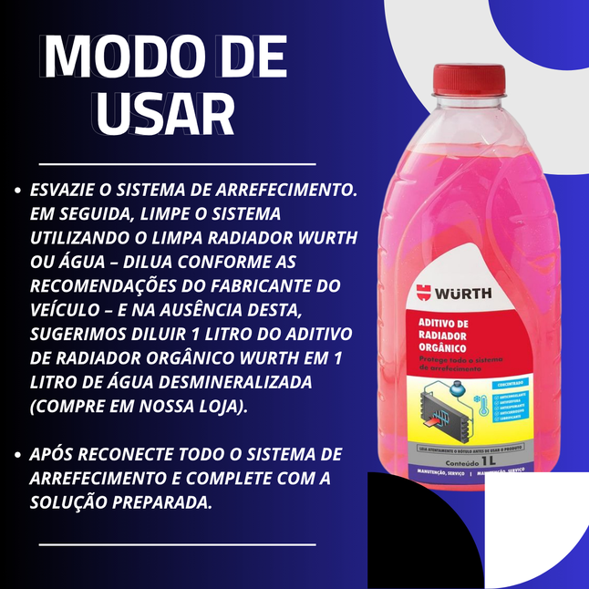 1l Aditivo De Radiador Orgânico Wurth Concentrado Monoetilenoglicol Anticongelante Antifervura Antiespumante Anticorrosi