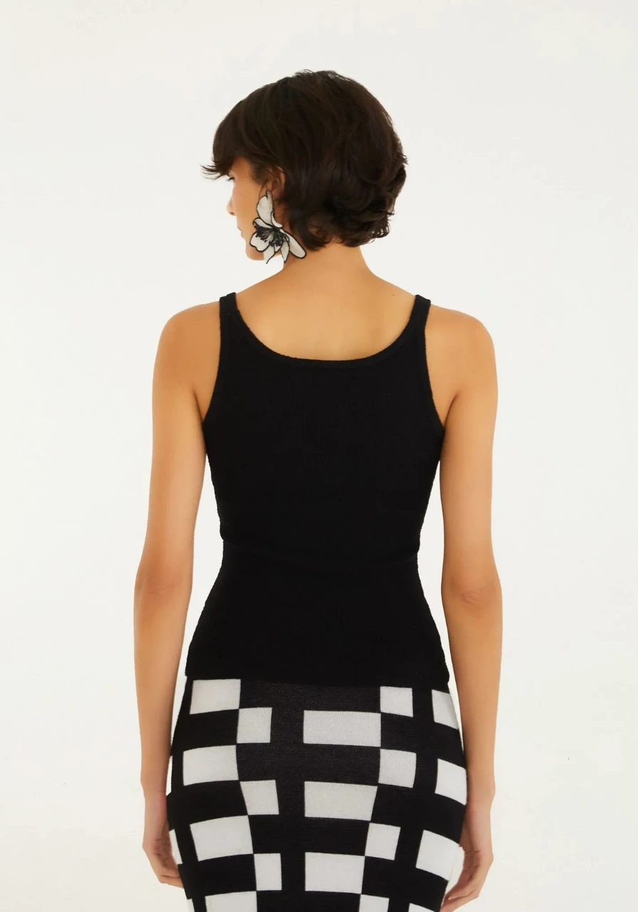 Regata Tricot Canelado Farmrio Preto Ref 15569