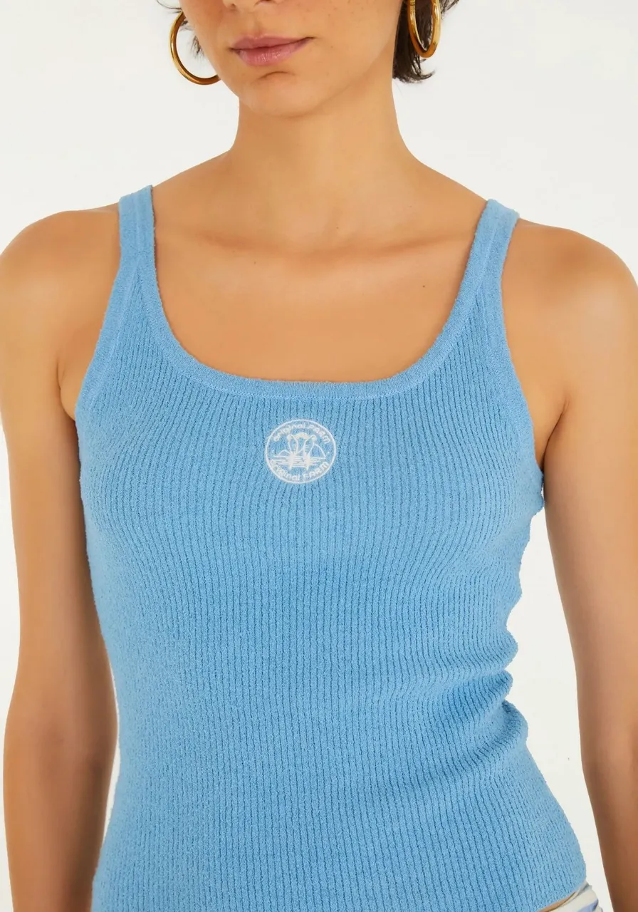 Regata Tricot Canelado Farmrio Azul Ref 15569
