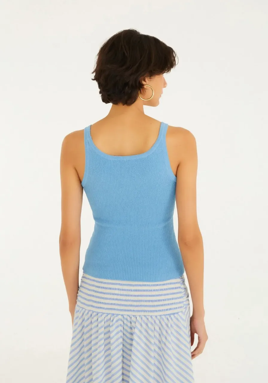 Regata Tricot Canelado Farmrio Azul Ref 15569