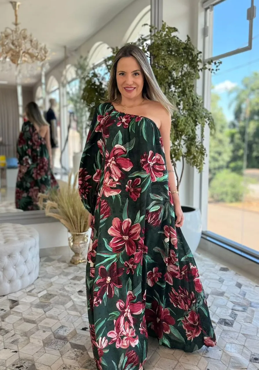 Vestido Longo Ombro Só Estampado Lineia Farm Ref 14867