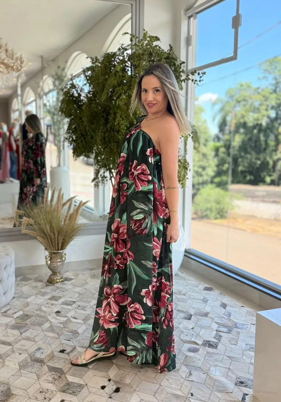 Vestido Longo Ombro Só Estampado Lineia Farm Ref 14867