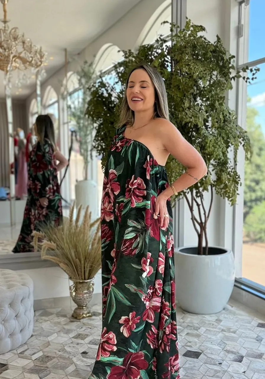 Vestido Longo Ombro Só Estampado Lineia Farm Ref 14867