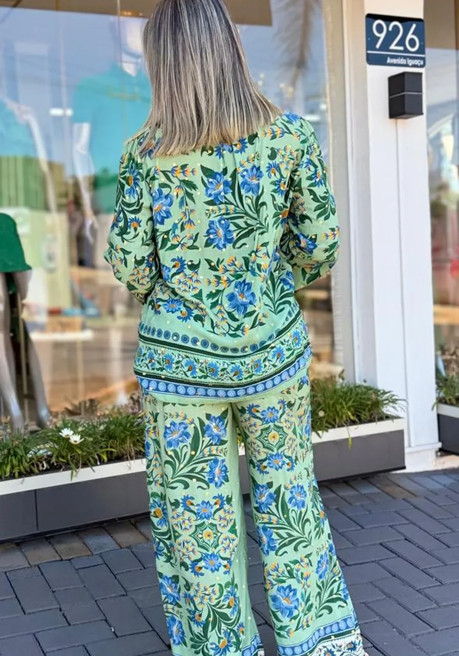 Blusa Amarração Estampada Azulejo Florido Farm Ref 14869