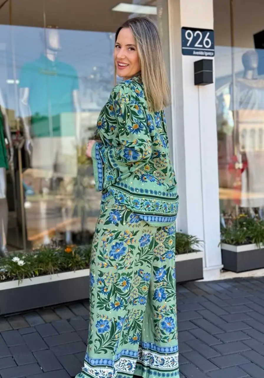 Blusa Amarração Estampada Azulejo Florido Farm Ref 14869