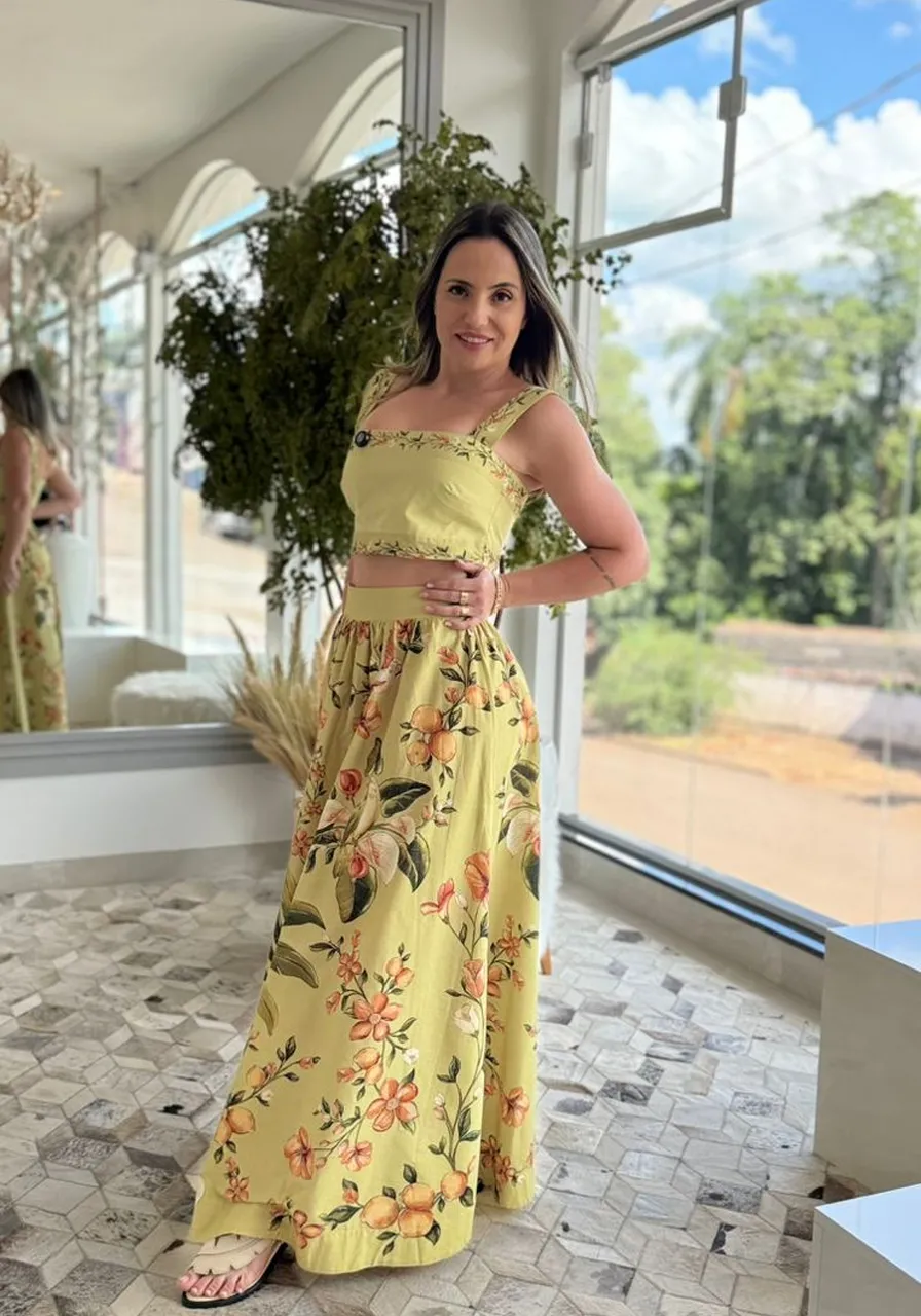 Saia Evasê Estampada Bosque Chic Farm Ref 15570