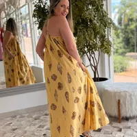Vestido Longo Concha Pintada Amarelo Farm Ref 15146 - imagem 1