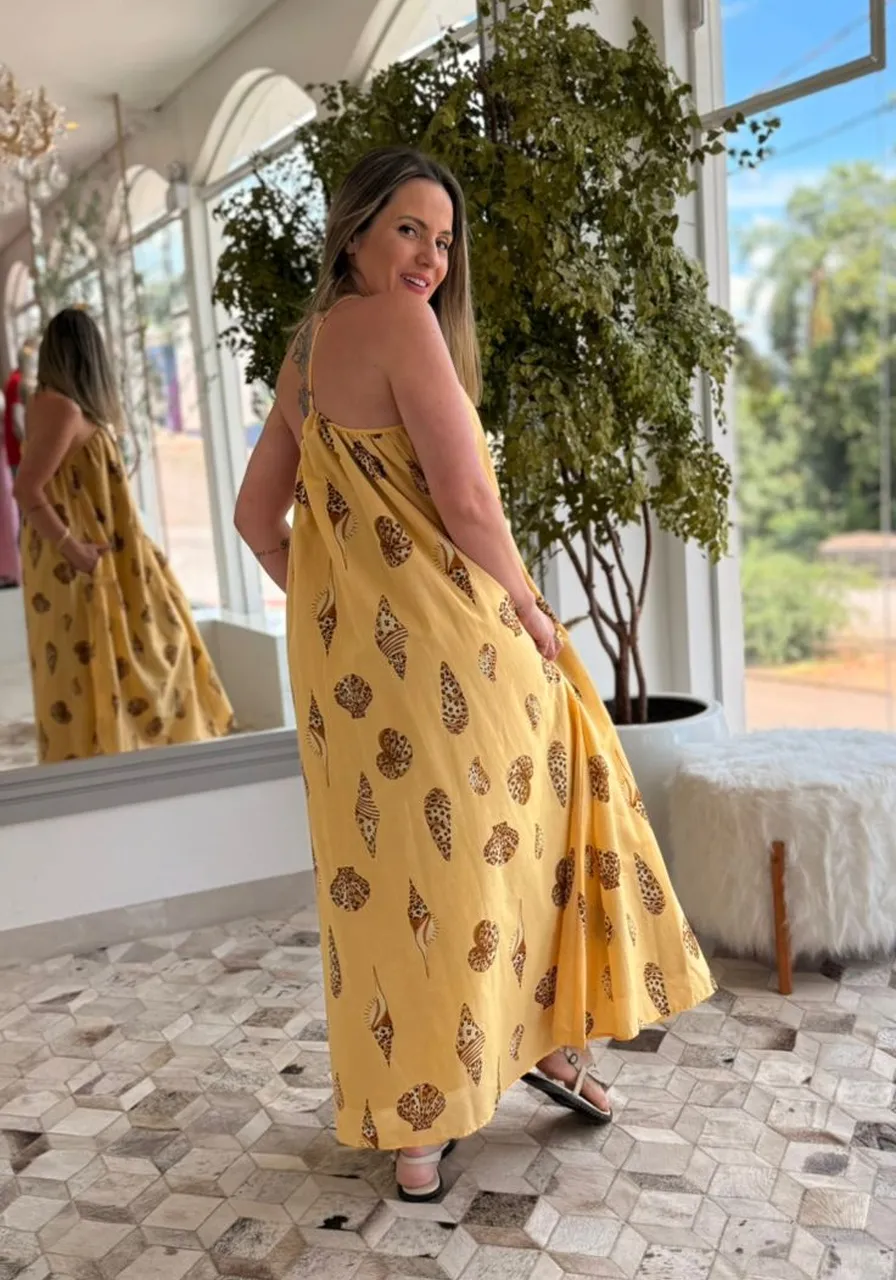 Vestido Longo Concha Pintada Amarelo Farm Ref 15146
