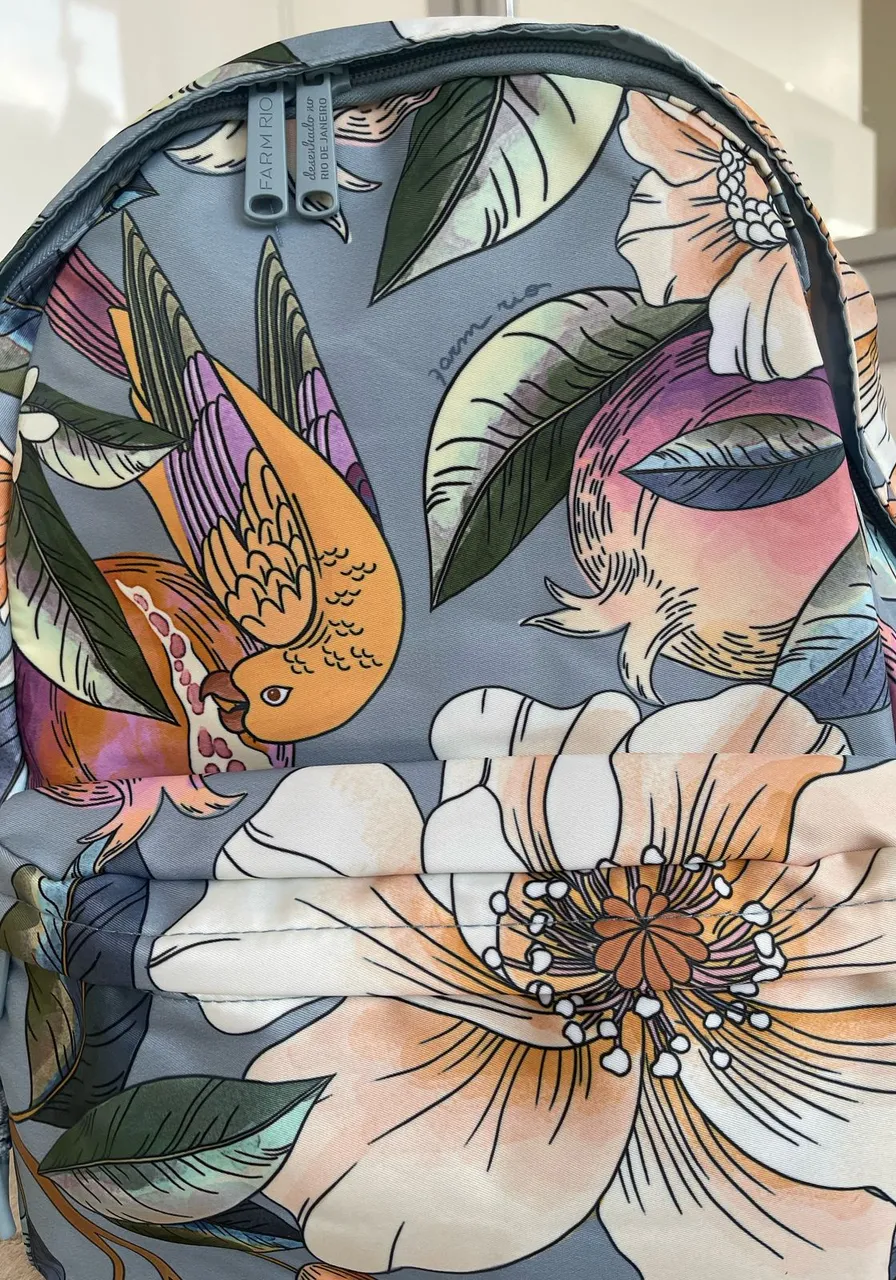 Mochila Farm Xodó Romance Em Flor Azul