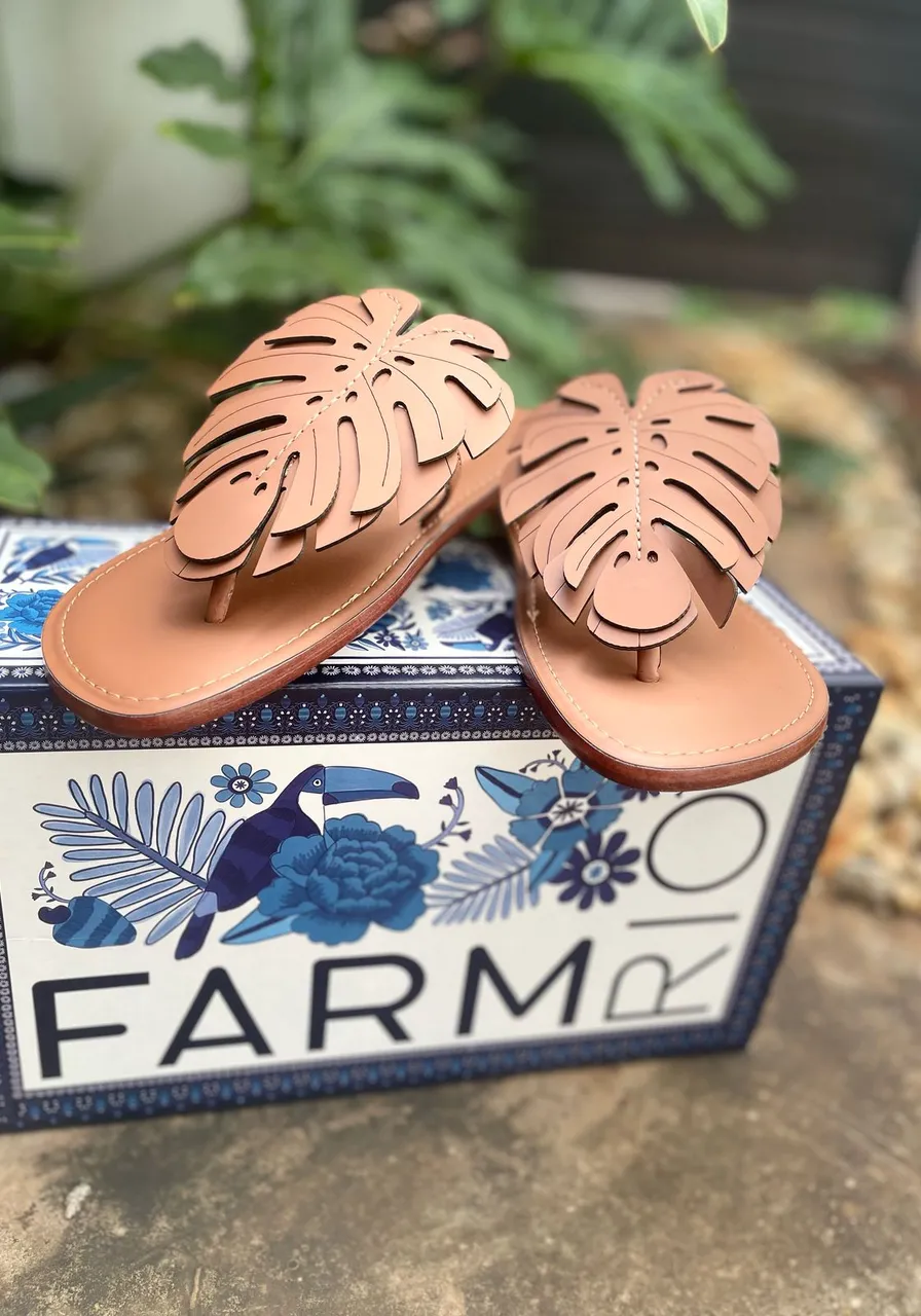 Sandália Salto Rasteiro Marrom Farm Rio Ref 13969 