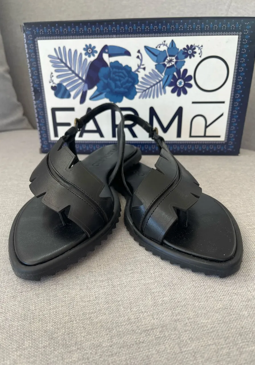 Sandália Salto Rasteiro Preta Farm Rio Ref 14222