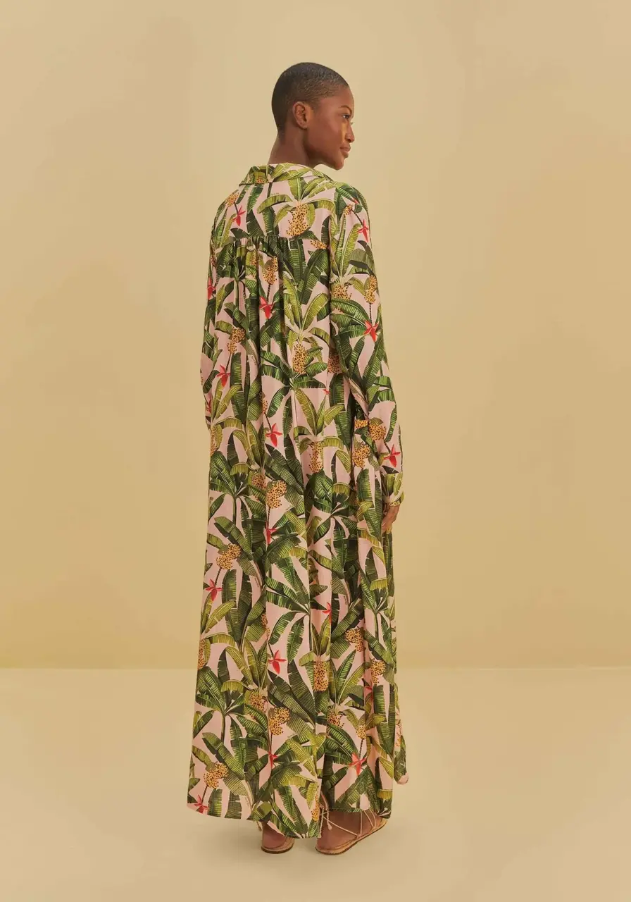 Vestido Chemise Banana Verde e Rosa Farm 