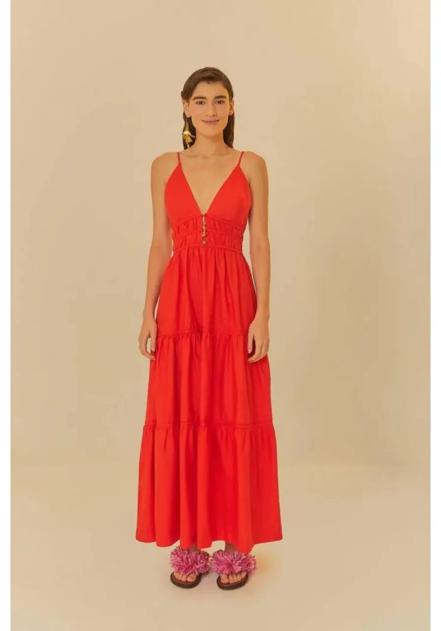 Vestido Longo Franzido Alcinhas