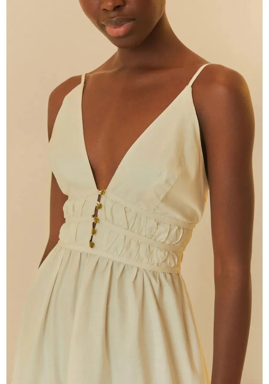 Vestido Longo Franzido Alcinhas Branco