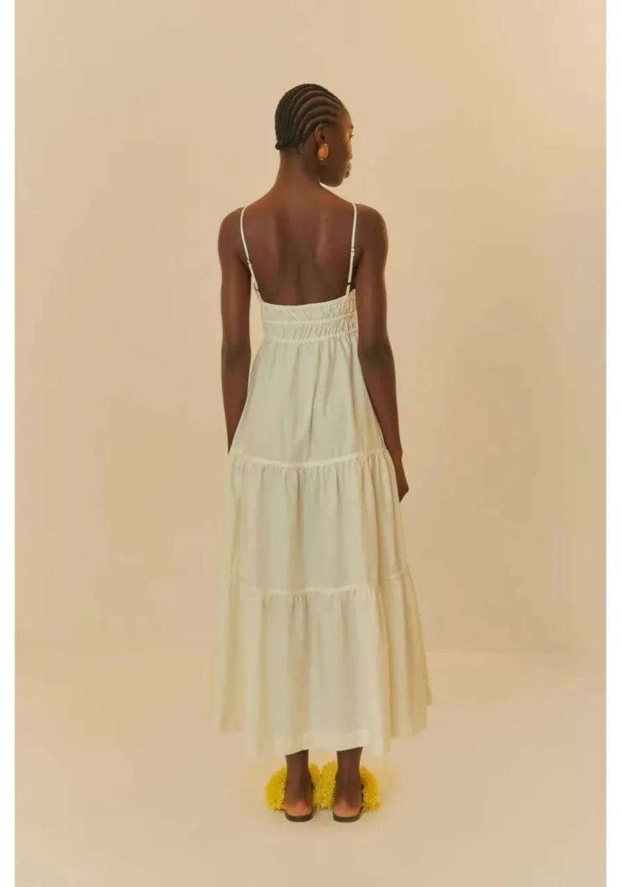 Vestido Longo Franzido Alcinhas Branco