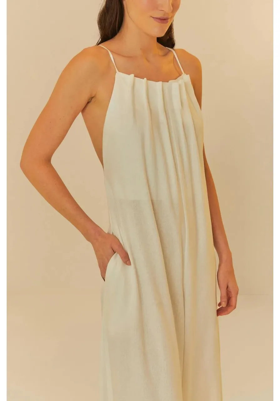 Macacão Pregas Pantalona Farm Off White