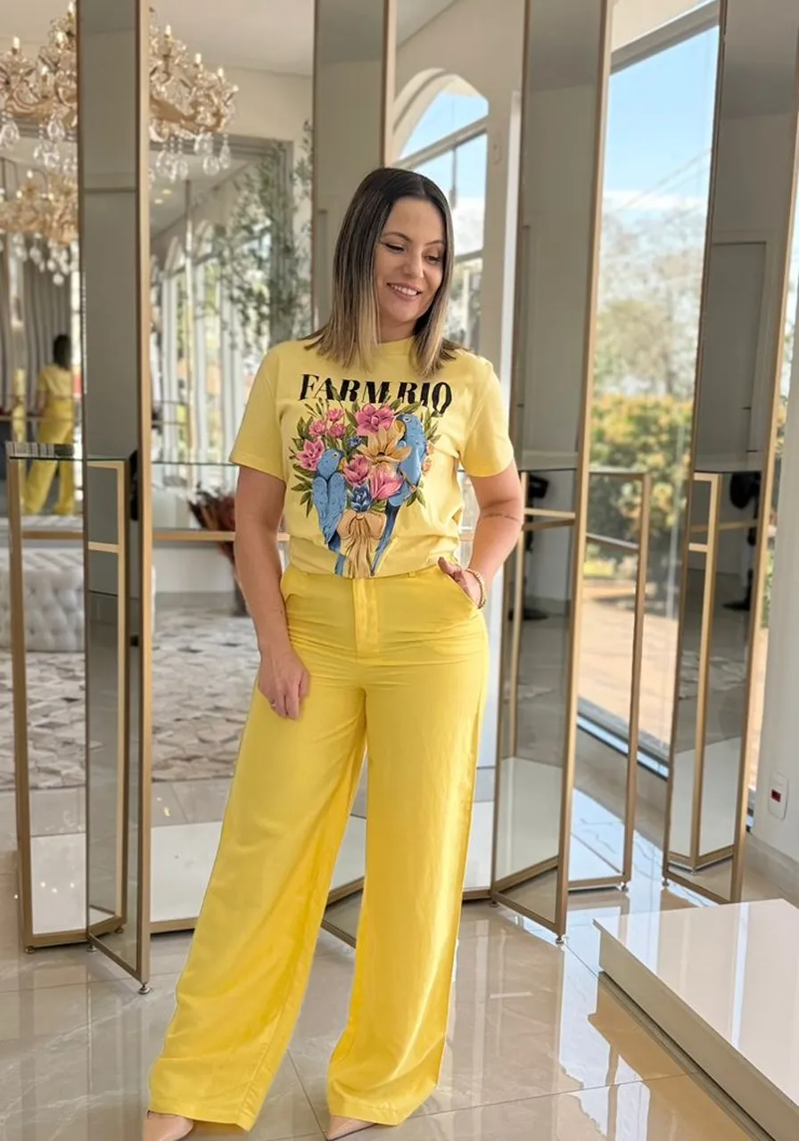 Calça Reta Linho Amarelo Sommer