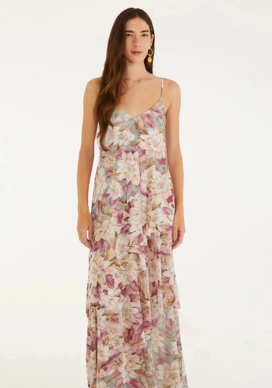 Vestido Camadas Tule Estampado Serena Farm Ref 15377