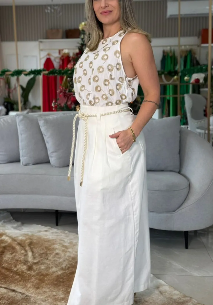 Saia Super Midi Cintura Alta Branca Lança Perfume Ref 14980