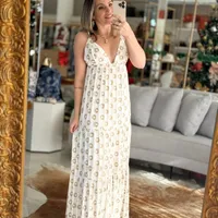 Vestido Solto Longo Branco Flor de Lis Ref 16404 - imagem 1